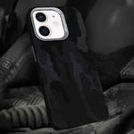 For iPhone 12 / 12 Pro Camouflage Leather Metal Frame MagSafe PC Phone Case(Black)