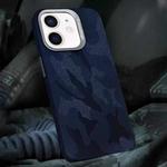 For iPhone 12 / 12 Pro Camouflage Leather Metal Frame MagSafe PC Phone Case(Blue)