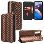 For Motorola Defy 2 Cubic Grid Texture Flip Leather Phone Case(Brown)