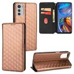 For Motorola Moto E32 4G / E32s Cubic Grid Texture Flip Leather Phone Case(Brown)