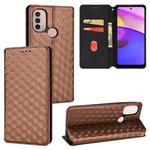For Motorola Moto E40 / E30 / E20 Cubic Grid Texture Flip Leather Phone Case(Brown)