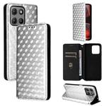 For Motorola Moto G15 4G / G15 Power 4G Cubic Grid Texture Flip Leather Phone Case(Silver)