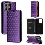 For Motorola Moto G15 4G / G15 Power 4G Cubic Grid Texture Flip Leather Phone Case(Purple)
