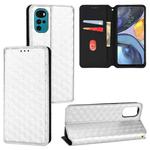 For Motorola Moto G22 4G Cubic Grid Texture Flip Leather Phone Case(Silver)