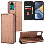 For Motorola Moto G22 4G Cubic Grid Texture Flip Leather Phone Case(Brown)