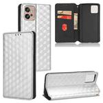 For Motorola Moto G32 4G Cubic Grid Texture Flip Leather Phone Case(Silver)