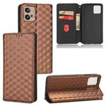 For Motorola Moto G32 4G Cubic Grid Texture Flip Leather Phone Case(Brown)