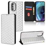 For Motorola Moto G52j 5G Cubic Grid Texture Flip Leather Phone Case(Silver)