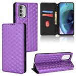 For Motorola Moto G52j 5G Cubic Grid Texture Flip Leather Phone Case(Purple)