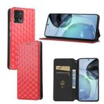 For Motorola Moto G72 4G Cubic Grid Texture Flip Leather Phone Case(Red)