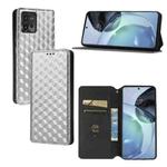 For Motorola Moto G72 4G Cubic Grid Texture Flip Leather Phone Case(Silver)