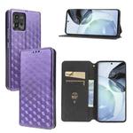 For Motorola Moto G72 4G Cubic Grid Texture Flip Leather Phone Case(Purple)