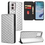 For Motorola Moto G73 5G Cubic Grid Texture Flip Leather Phone Case(Silver)