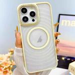 For iPhone 15 Pro Max Transparent Glitter Starry Sky Top Diamond Frosted MagSafe Phone Case(Cream Yellow)