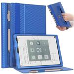 For Sony DPT-CP1 10.3 inch (2018) Carbon Fiber Texture PU Horizontal Flip Leather Case with Holder & Pen Slot & Hand Strap(Blue)