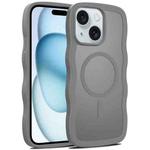 For iPhone 15 Plus Skin Feel Wave Texture MagSafe Phone Case(Grey)
