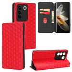 For vivo S16 / S16 Pro / V27 Pro Cubic Grid Texture Flip Leather Phone Case(Red)