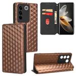 For vivo S16 / S16 Pro / V27 Pro Cubic Grid Texture Flip Leather Phone Case(Brown)