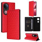For vivo V50 5G Cubic Grid Texture Flip Leather Phone Case(Red)