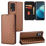 For vivo X60 Pro 5G / X60 5G Curved Cubic Grid Texture Flip Leather Phone Case(Brown)