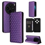 For vivo X100 Pro 5G Cubic Grid Texture Flip Leather Phone Case(Purple)