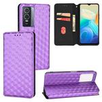 For vivo Y76 5G / Y76s 5G Cubic Grid Texture Flip Leather Phone Case(Purple)