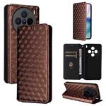 For vivo X200s 5G Cubic Grid Texture Flip Leather Phone Case(Brown)