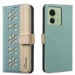 For Motorola Edge 40 Splicing Color Hollow Flower Pattern RFID Leather Phone Case(Green)