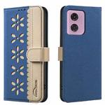For Motorola Moto G04 / G24 / E14 Splicing Color Hollow Flower Pattern RFID Leather Phone Case(Dark Blue)