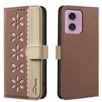 For Motorola Moto G04 / G24 / E14 Splicing Color Hollow Flower Pattern RFID Leather Phone Case(Brown)