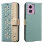 For Motorola Moto G04 / G24 / E14 Splicing Color Hollow Flower Pattern RFID Leather Phone Case(Green)