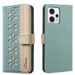 For Motorola Moto G13 4G / G23 4G Splicing Color Hollow Flower Pattern RFID Leather Phone Case(Green)