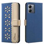 For Motorola Moto G14 4G / G54 5G EU Splicing Color Hollow Flower Pattern RFID Leather Phone Case(Dark Blue)