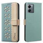 For Motorola Moto G14 4G / G54 5G EU Splicing Color Hollow Flower Pattern RFID Leather Phone Case(Green)