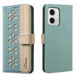 For Motorola Moto G73 Splicing Color Hollow Flower Pattern RFID Leather Phone Case(Green)