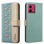 For Motorola Moto G84 Splicing Color Hollow Flower Pattern RFID Leather Phone Case(Green)