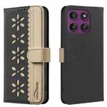 For Motorola Edge 60 Pro Splicing Color Hollow Flower Pattern RFID Leather Phone Case(Black)
