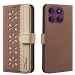 For Motorola Edge 60 Pro Splicing Color Hollow Flower Pattern RFID Leather Phone Case(Brown)