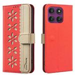For Motorola Edge 60 Pro Splicing Color Hollow Flower Pattern RFID Leather Phone Case(Red)