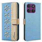 For Motorola Edge 60 Pro Splicing Color Hollow Flower Pattern RFID Leather Phone Case(Baby Blue)