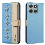 For Motorola Moto G56 5G Splicing Color Hollow Flower Pattern RFID Leather Phone Case(Baby Blue)