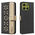 For Motorola Moto G86 5G Splicing Color Hollow Flower Pattern RFID Leather Phone Case(Black)
