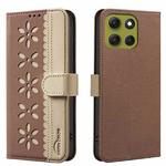 For Motorola Moto G86 5G Splicing Color Hollow Flower Pattern RFID Leather Phone Case(Brown)