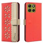 For Motorola Moto G86 5G Splicing Color Hollow Flower Pattern RFID Leather Phone Case(Red)