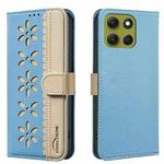 For Motorola Moto G86 5G Splicing Color Hollow Flower Pattern RFID Leather Phone Case(Baby Blue)