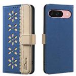 For Google Pixel 8 Pro Splicing Color Hollow Flower Pattern RFID Leather Phone Case(Dark Blue)