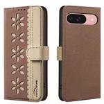 For Google Pixel 8 Pro Splicing Color Hollow Flower Pattern RFID Leather Phone Case(Brown)