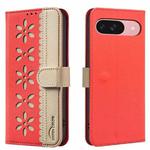 For Google Pixel 8 Pro Splicing Color Hollow Flower Pattern RFID Leather Phone Case(Red)