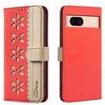For Google Pixel 8A Splicing Color Hollow Flower Pattern RFID Leather Phone Case(Red)