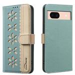 For Google Pixel 8A Splicing Color Hollow Flower Pattern RFID Leather Phone Case(Green)